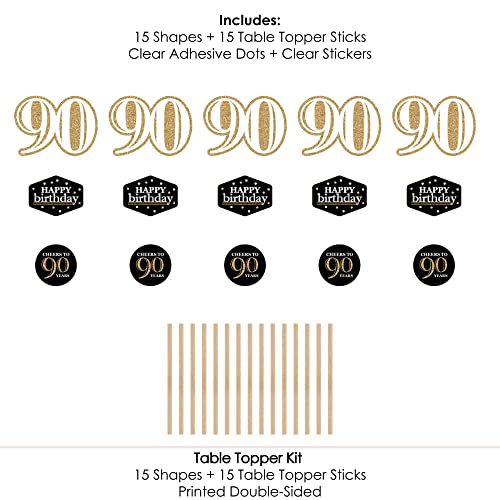 90th Birthday Centerpiece Sticks Set of 15 – Gold Table Toppers with No-Mess Glitter Print