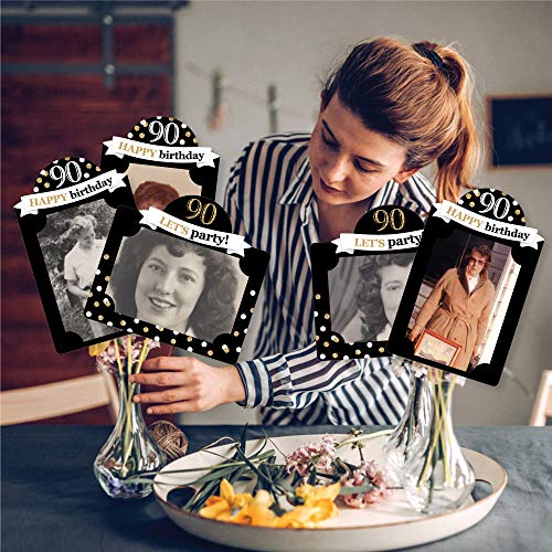 90th Birthday Photo Centerpiece Kit – 15 Double-Sided 4x6 Photo Holders with Sticks, Gold Party Decoration