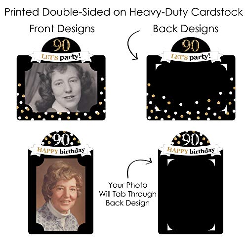 90th Birthday Photo Centerpiece Kit – 15 Double-Sided 4x6 Photo Holders with Sticks, Gold Party Decoration