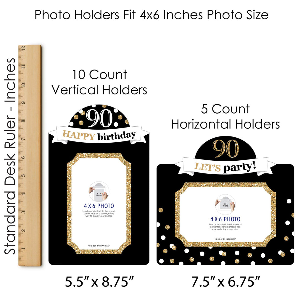 90th Birthday Photo Centerpiece Kit – 15 Double-Sided 4x6 Photo Holders with Sticks, Gold Party Decoration
