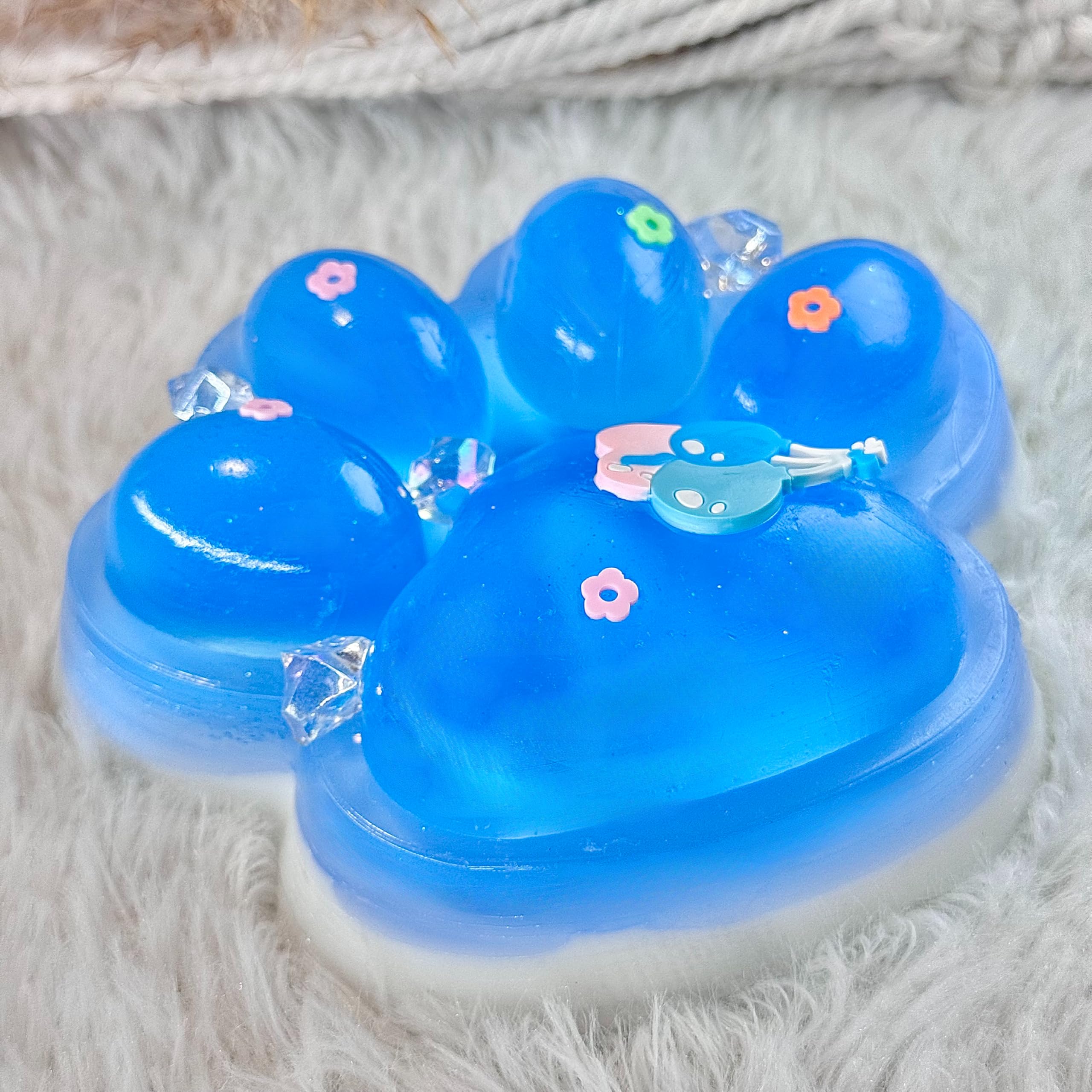 Pawfect Tail Big Taba Squishy Cat Paw – 5” Glittering Blue & White Stress Relief Squeeze Toy, Sticky Fidget Gift