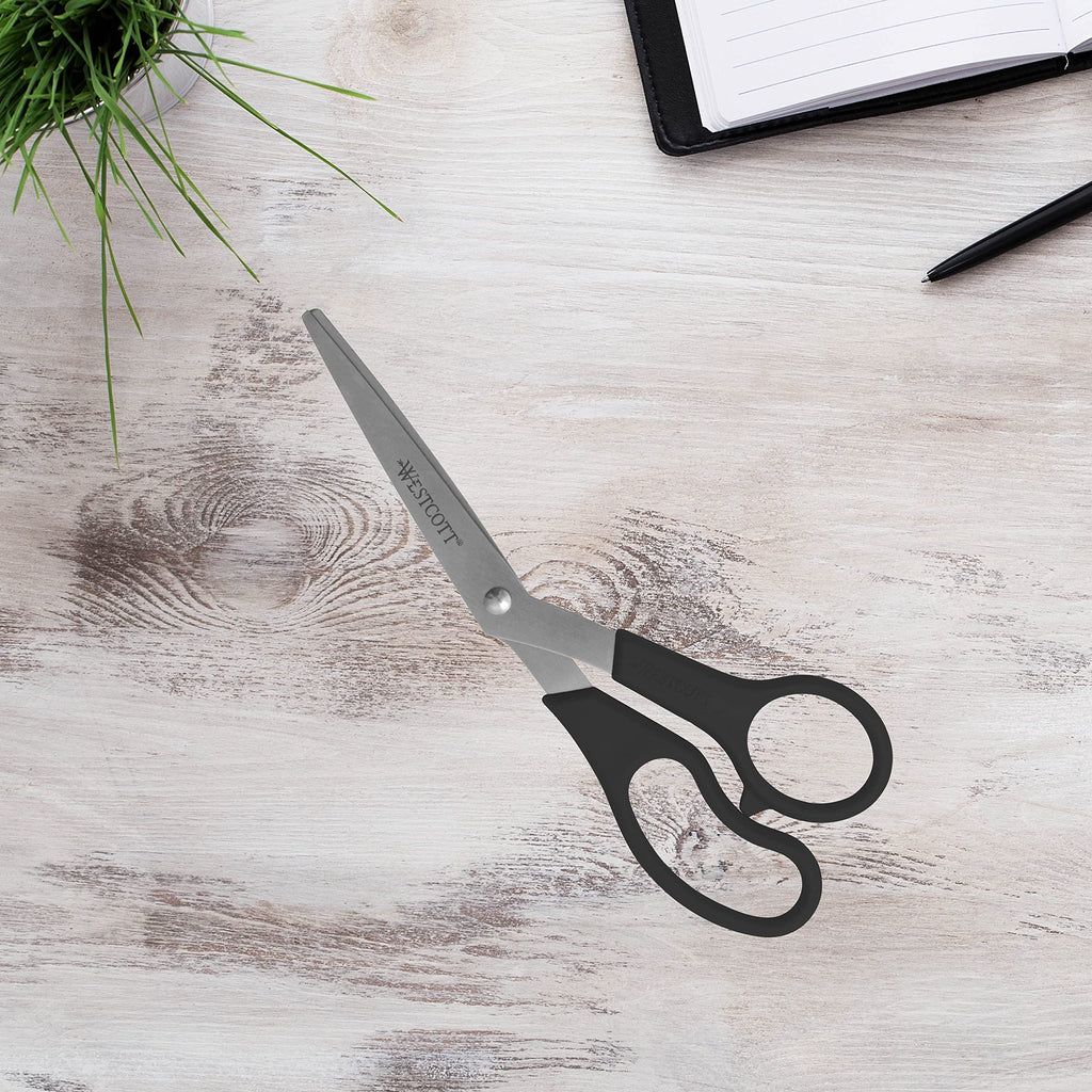 Westcott 8" All-Purpose Scissors (3-Pack) – Bent Stainless Steel Blades, Black
