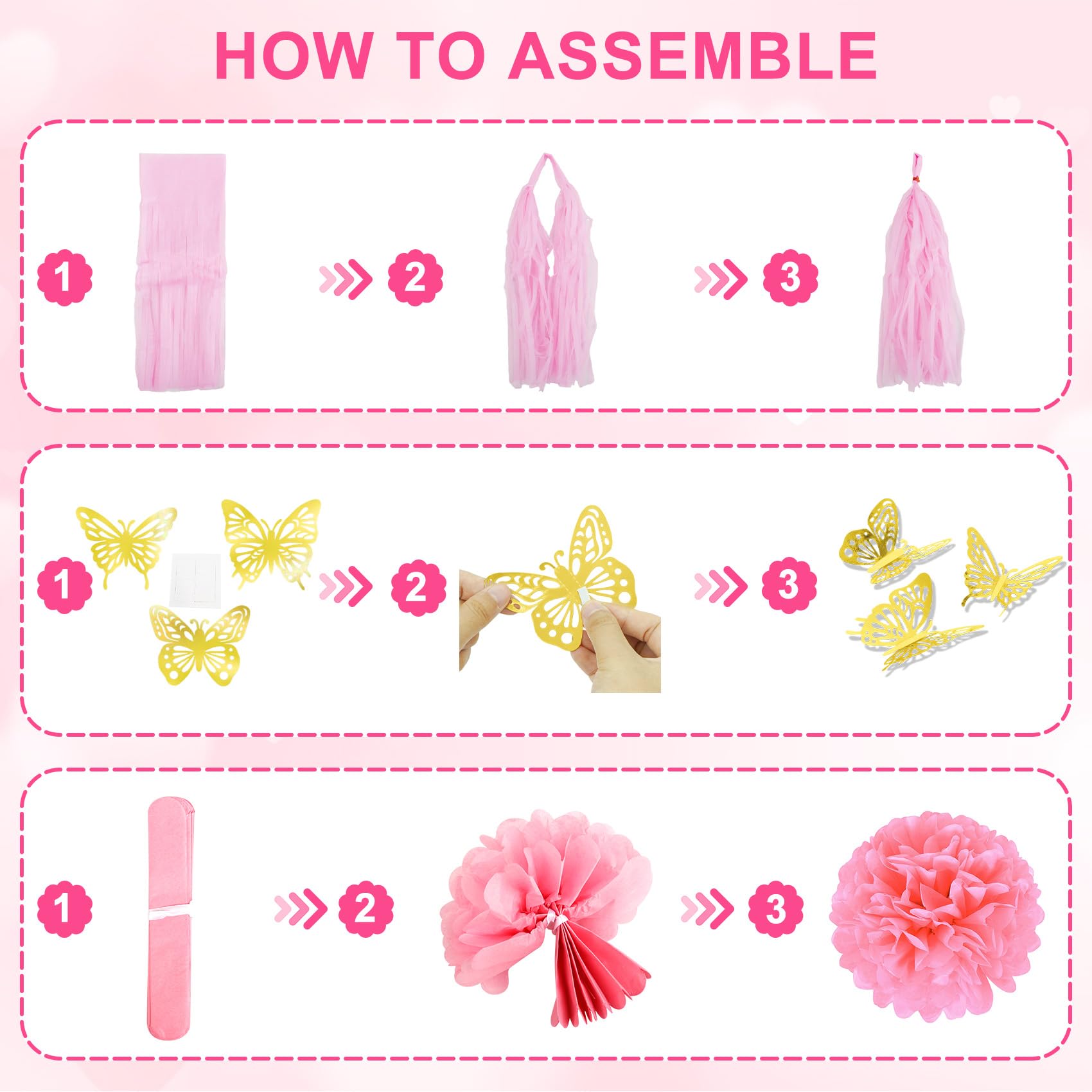 95-Piece Pink Birthday Party Decoration Kit with Balloons, Banner, and Butterfly Decor by Ouddy Party