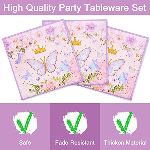 96-Piece Butterfly Birthday Party Tableware Set – Disposable Plates, Napkins, Forks for 24 Guests