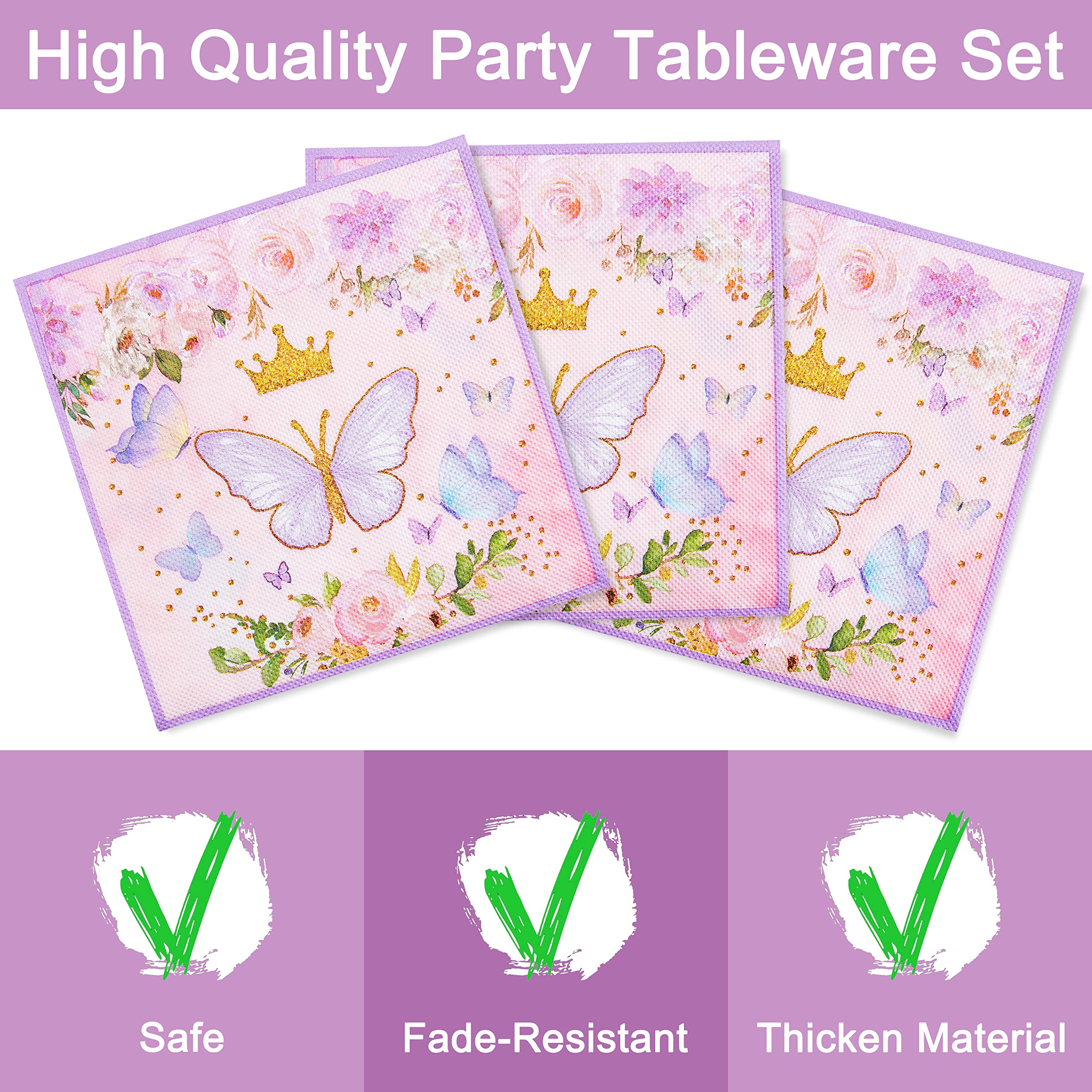 96-Piece Butterfly Birthday Party Tableware Set – Disposable Plates, Napkins, Forks for 24 Guests