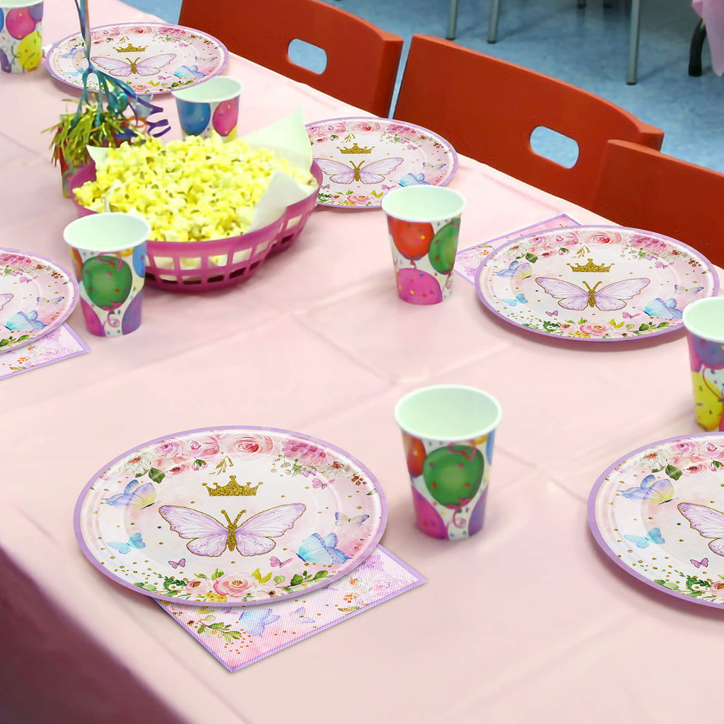 96-Piece Butterfly Birthday Party Tableware Set – Disposable Plates, Napkins, Forks for 24 Guests