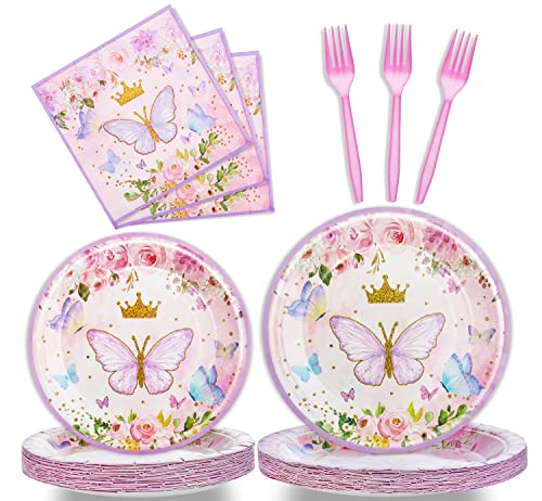 96-Piece Butterfly Birthday Party Tableware Set – Disposable Plates, Napkins, Forks for 24 Guests