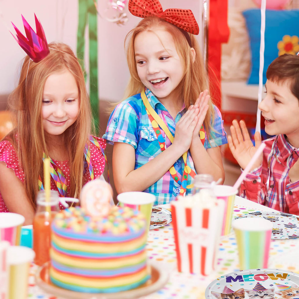 96-Piece Cat Birthday Party Tableware Set – Disposable Plates, Napkins, Forks for 24 Guests | Fesciory