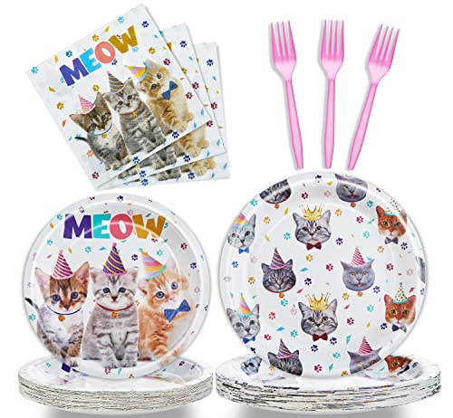 96-Piece Cat Birthday Party Tableware Set – Disposable Plates, Napkins, Forks for 24 Guests | Fesciory