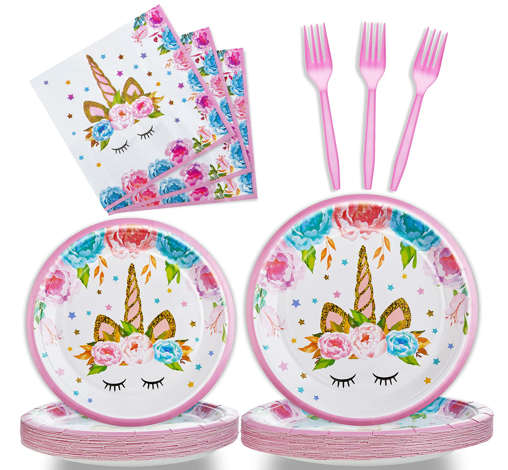96-Piece Horned Horse Birthday Party Tableware Set for 24 Guests – Plates, Napkins, Forks