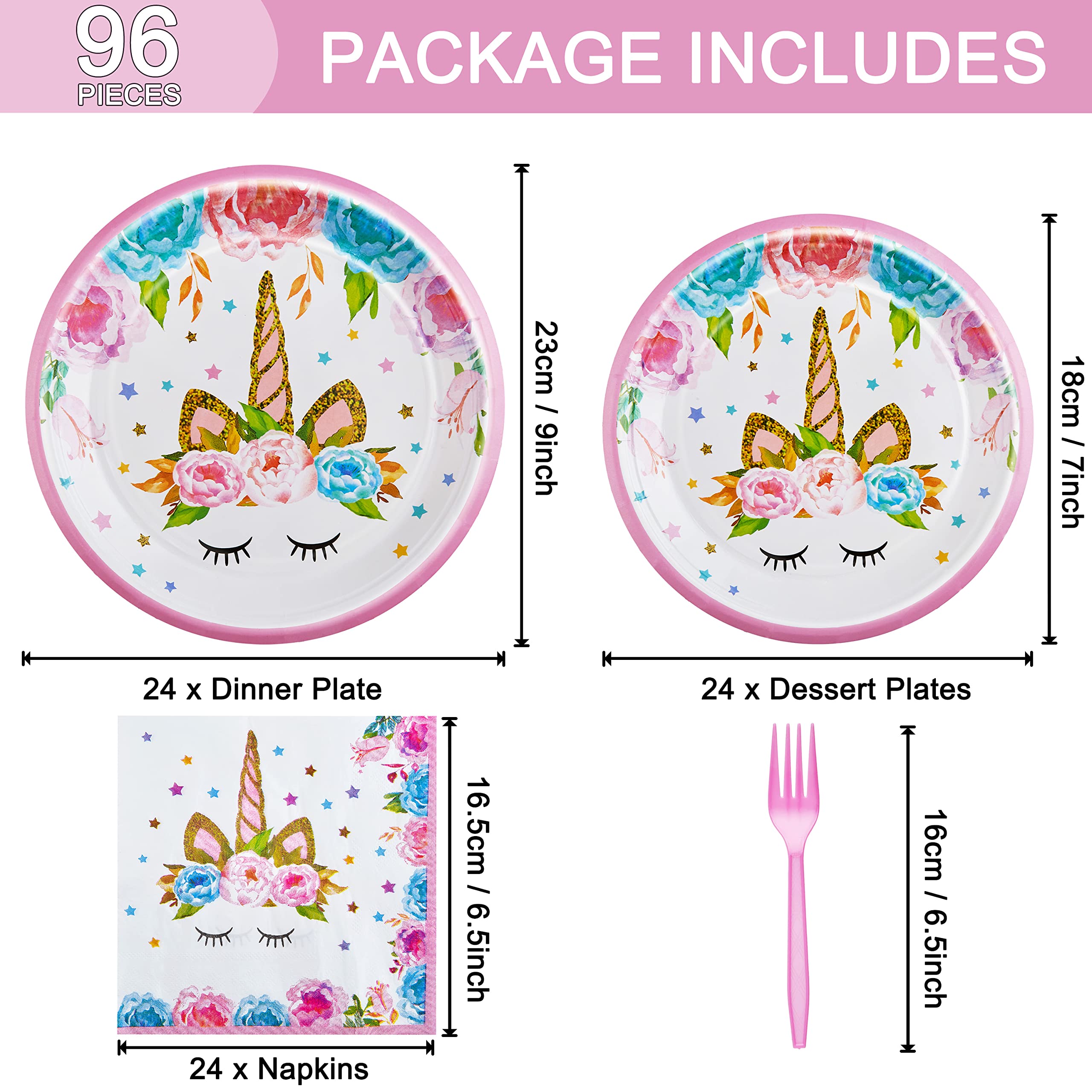 96-Piece Horned Horse Birthday Party Tableware Set for 24 Guests – Plates, Napkins, Forks