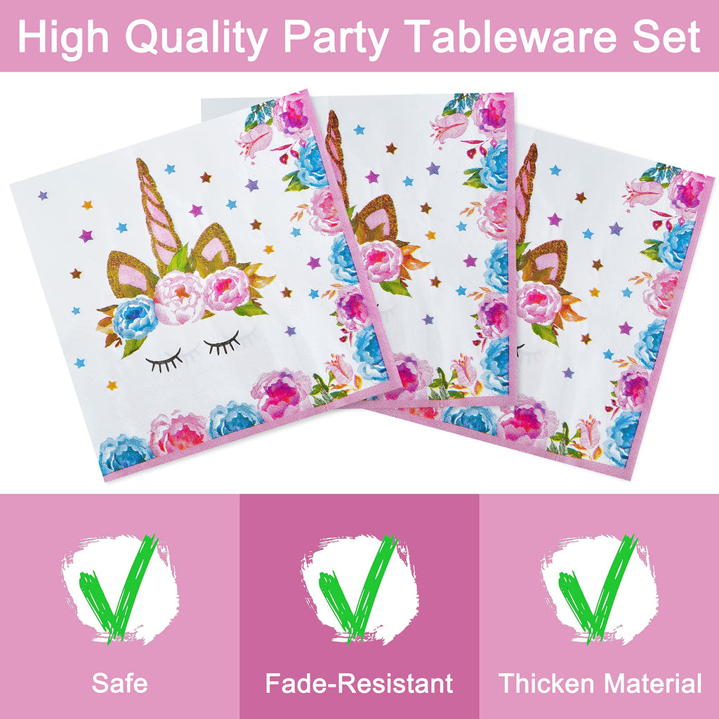 96-Piece Horned Horse Birthday Party Tableware Set for 24 Guests – Plates, Napkins, Forks