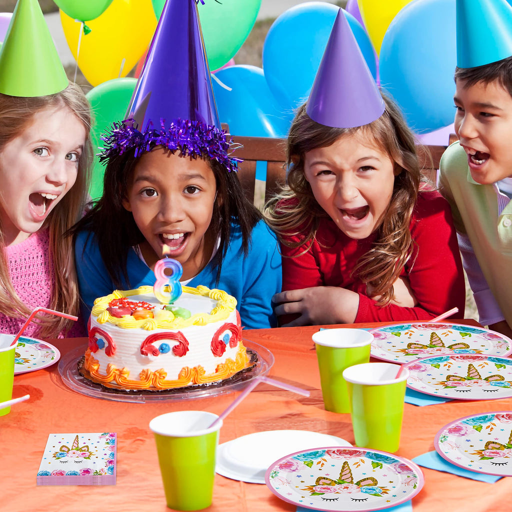96-Piece Horned Horse Birthday Party Tableware Set for 24 Guests – Plates, Napkins, Forks