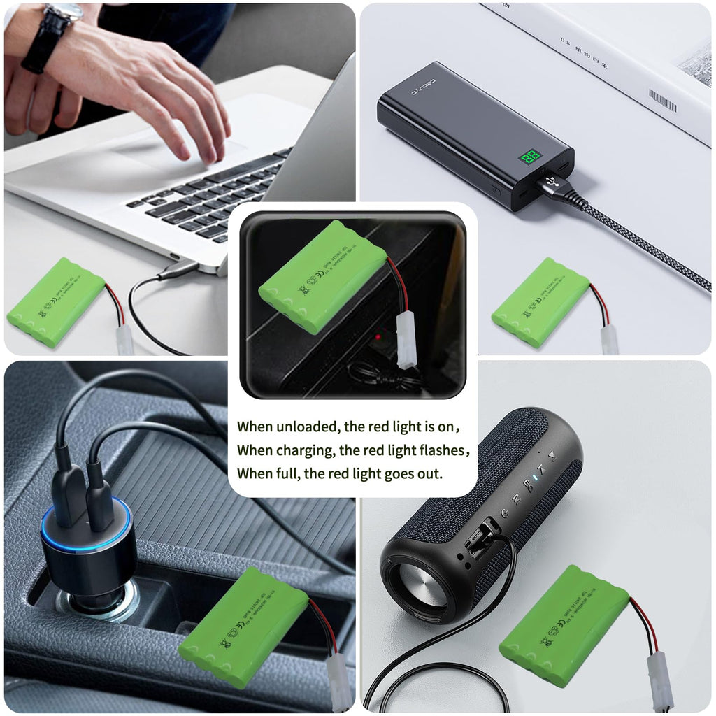 9.6V 2400mAh NiMH Battery Pack for RC Vehicles with Tamiya KET-2P Plug and USB Charger