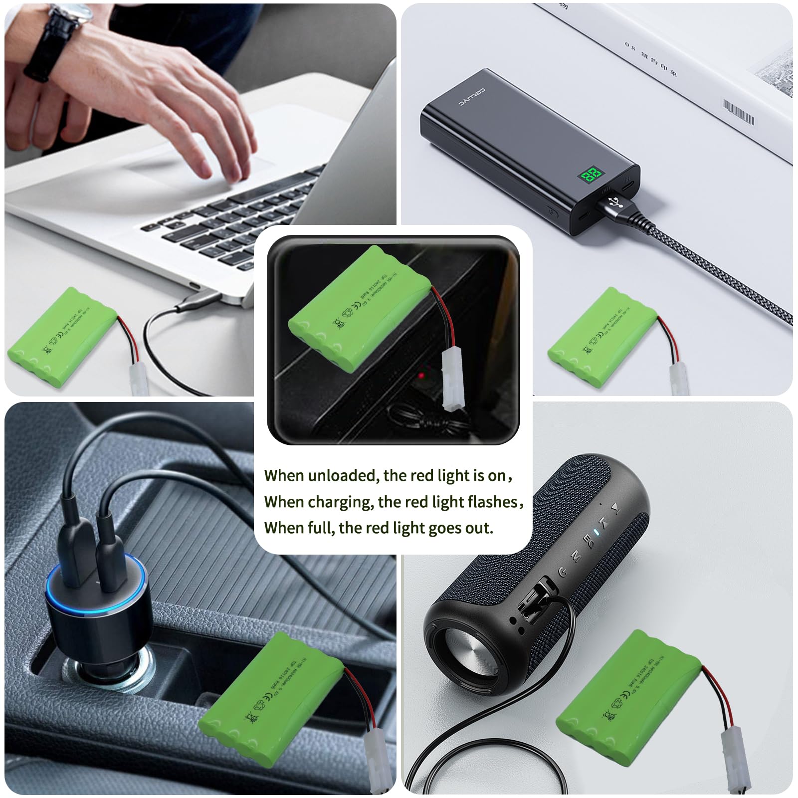 9.6V 2400mAh NiMH Battery Pack for RC Vehicles with Tamiya KET-2P Plug and USB Charger