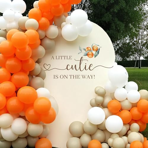 A Little Cutie Baby Shower Decal - First Birthday Decorations for Girls, Orange Theme Vinyl Wall Sticker 33.86x16.54 Inches