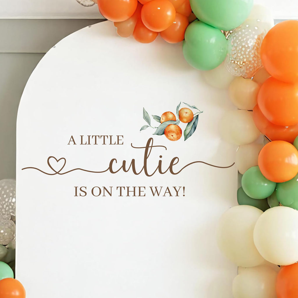 A Little Cutie Baby Shower Decal - First Birthday Decorations for Girls, Orange Theme Vinyl Wall Sticker 33.86x16.54 Inches