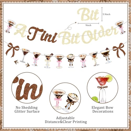 A Tini Bit Older Birthday Decor - 65-Piece Gold Brown Glitter Espresso Martini Party Set with Banner, Balloons, Cake Toppers & More