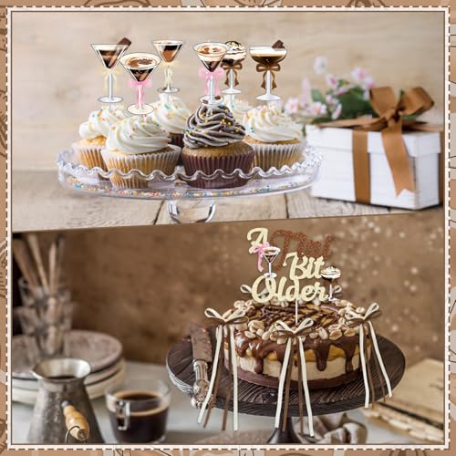 A Tini Bit Older Birthday Decor - 65-Piece Gold Brown Glitter Espresso Martini Party Set with Banner, Balloons, Cake Toppers & More