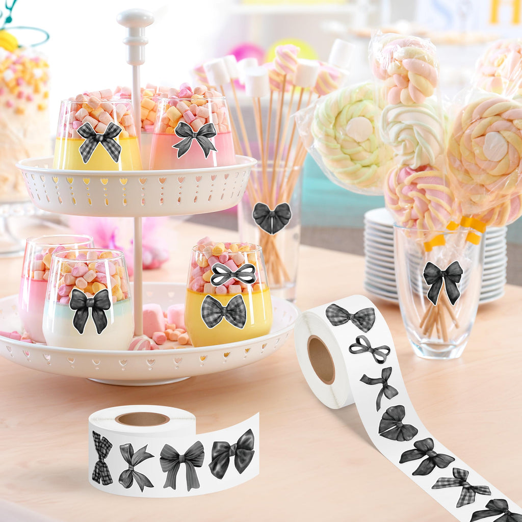 A1diee 1000 Count Black White Coquette Bow Stickers - Watercolor Aesthetic Decals for Scrapbooking, Laptops, Water Bottles (16 Patterns)