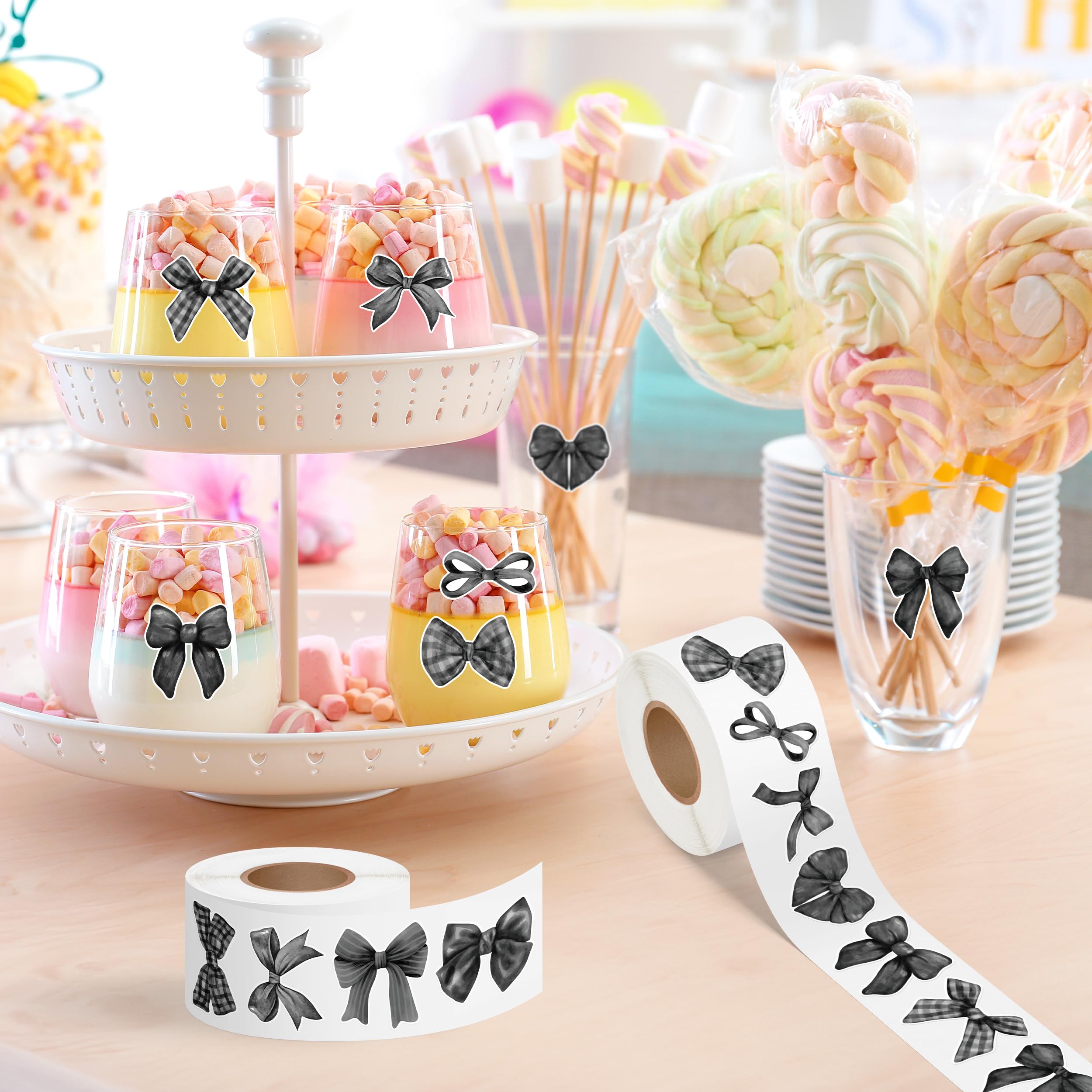 A1diee 1000 Count Black White Coquette Bow Stickers - Watercolor Aesthetic Decals for Scrapbooking, Laptops, Water Bottles (16 Patterns)