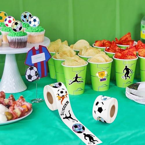 A1diee Football Soccer Stickers - 1000Pcs 2 Rolls 16 Patterns Cute Motivational Decals for Water Bottle Laptop Scrapbook