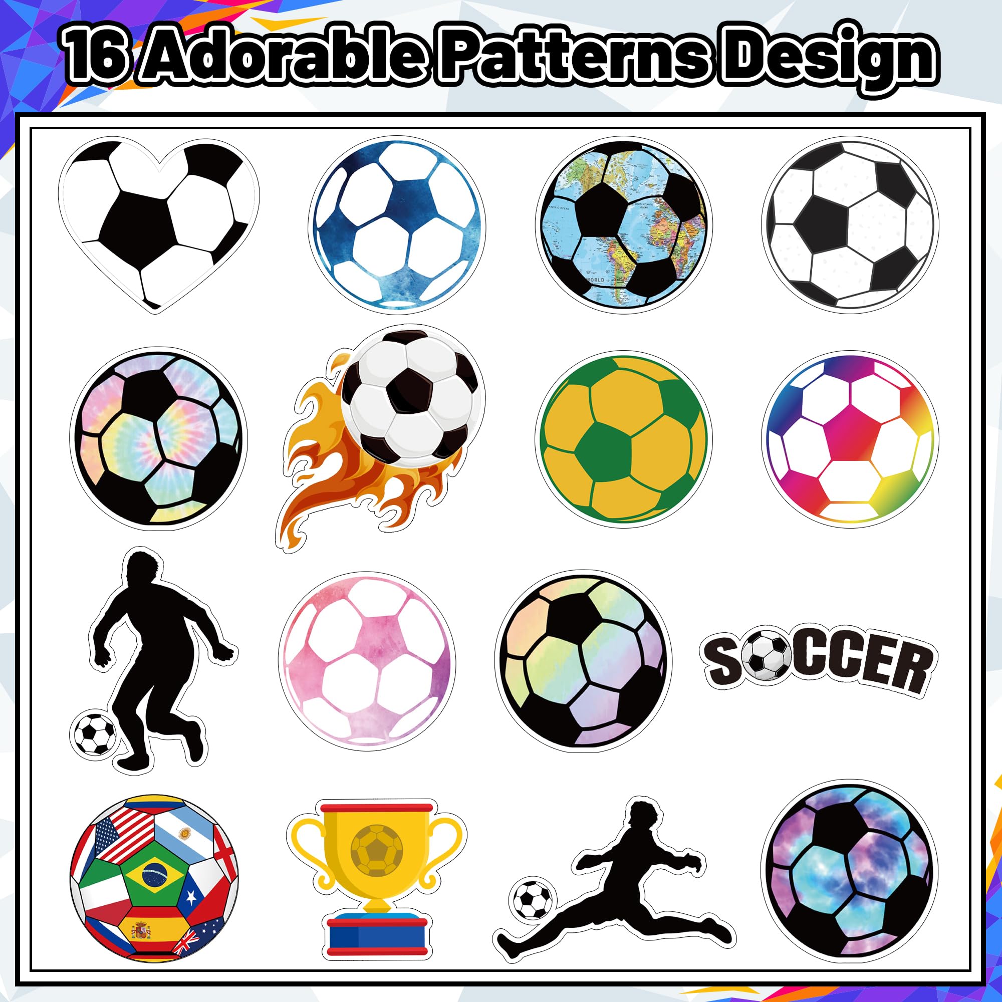 A1diee Football Soccer Stickers - 1000Pcs 2 Rolls 16 Patterns Cute Motivational Decals for Water Bottle Laptop Scrapbook