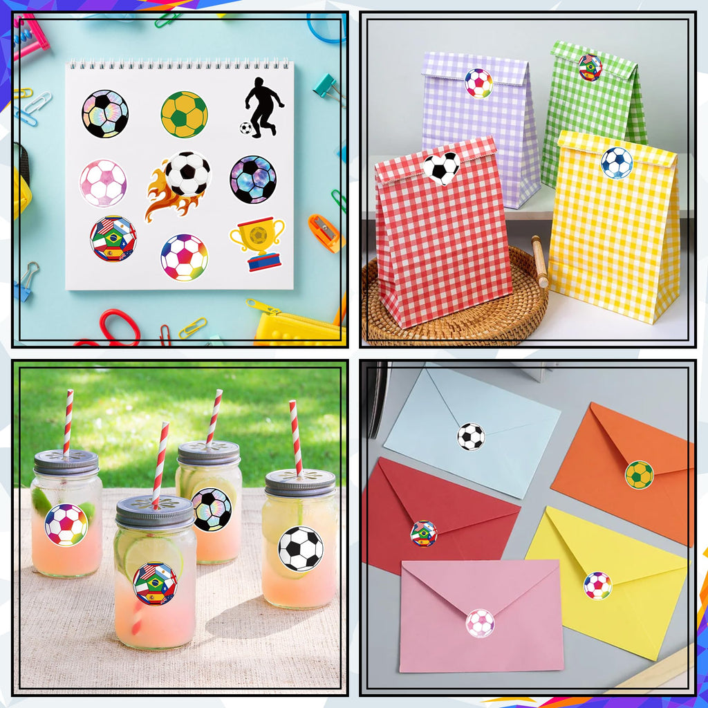 A1diee Football Soccer Stickers - 1000Pcs 2 Rolls 16 Patterns Cute Motivational Decals for Water Bottle Laptop Scrapbook