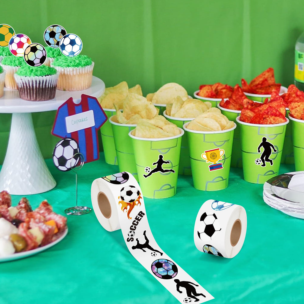 A1diee Football Soccer Stickers - 1000Pcs 2 Rolls 16 Patterns Cute Motivational Decals for Water Bottle Laptop Scrapbook
