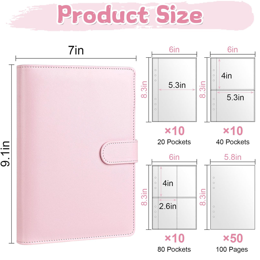 A5 Reusable Sticker Book - 140 Pockets + 100 Blank Pages, Pink PU Leather Organizer for Sticker Lovers