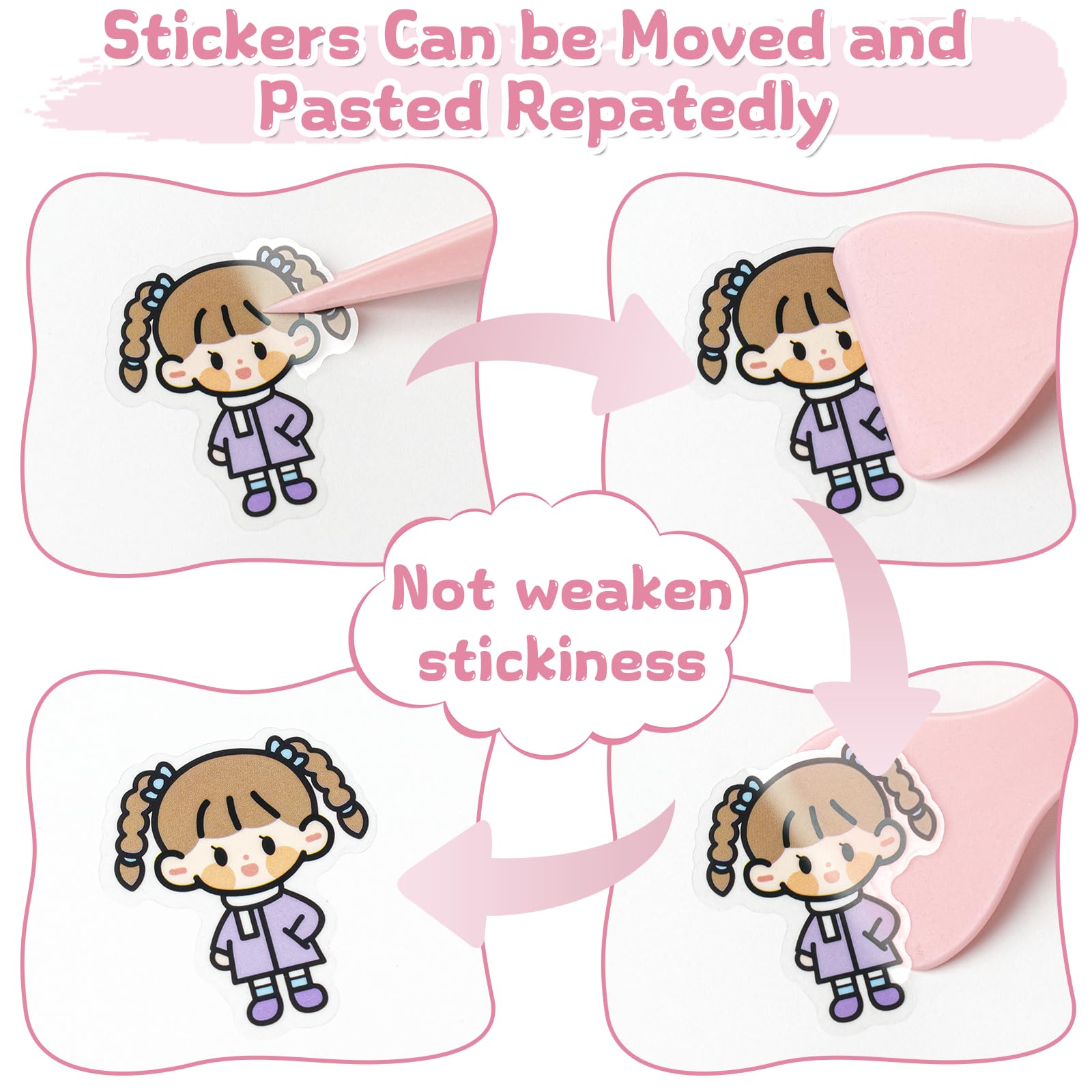 A5 Reusable Sticker Book - 140 Pockets + 100 Blank Pages, Pink PU Leather Organizer for Sticker Lovers