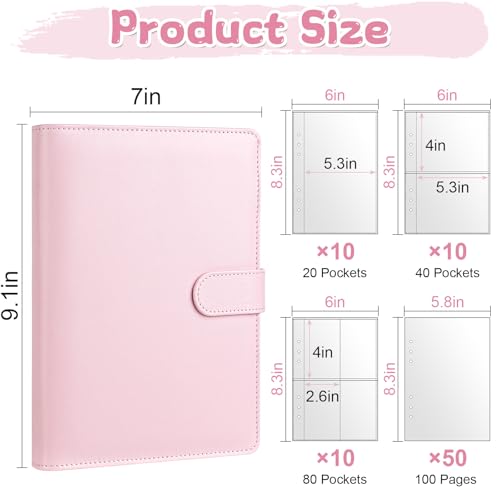 A5 Reusable Sticker Book - 140 Pockets + 100 Blank Pages, Pink PU Leather Organizer for Sticker Lovers