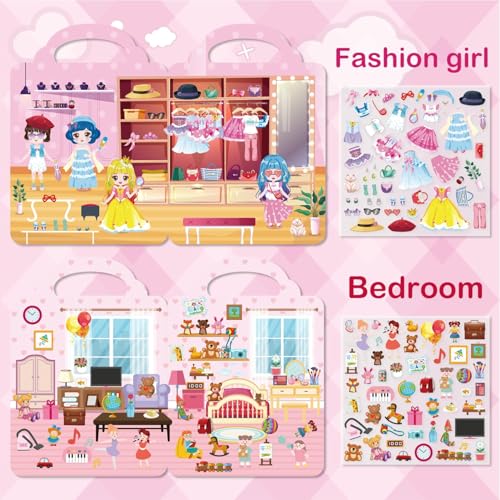 Aannanl Dress Up Reusable Sticker Books for Toddlers – 6 Themed Puffy Sticker Activity Books with 300+ Stickers