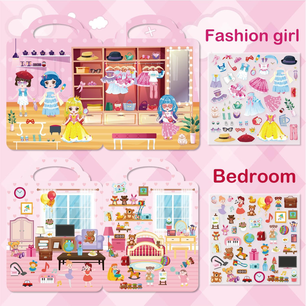 Aannanl Dress Up Reusable Sticker Books for Toddlers – 6 Themed Puffy Sticker Activity Books with 300+ Stickers