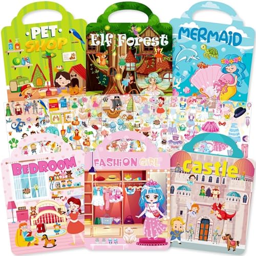 Aannanl Dress Up Reusable Sticker Books for Toddlers – 6 Themed Puffy Sticker Activity Books with 300+ Stickers