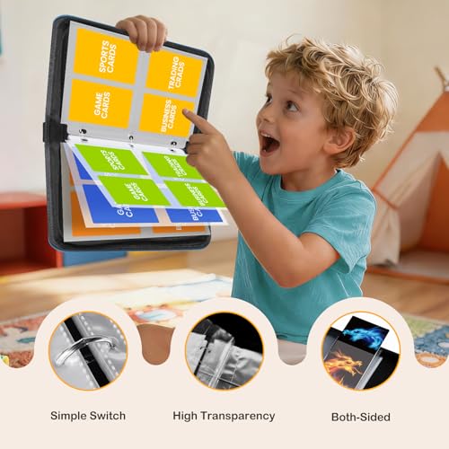 AAUB 4-Pocket Trading Card Binder – Holds 440 Cards, 55 Removable Pages, PU Cover, Zippered, Yellow & Blue Dragon Design