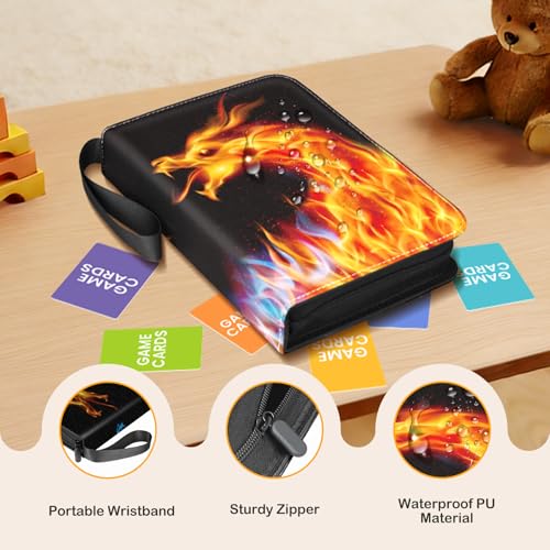 AAUB 4-Pocket Trading Card Binder – Holds 440 Cards, 55 Removable Pages, PU Cover, Zippered, Yellow & Blue Dragon Design