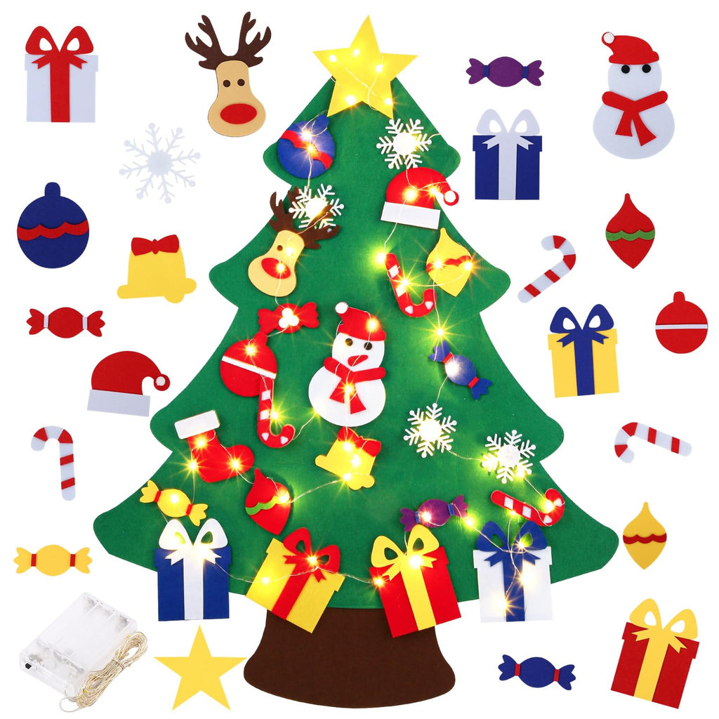 Abakuku 3-Foot Felt Christmas Tree Set for Kids – 31 Piece Ornaments & Light