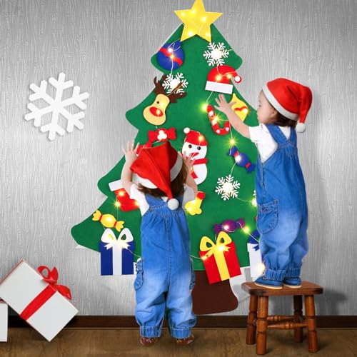 Abakuku 3-Foot Felt Christmas Tree Set for Kids – 31 Piece Ornaments & Light