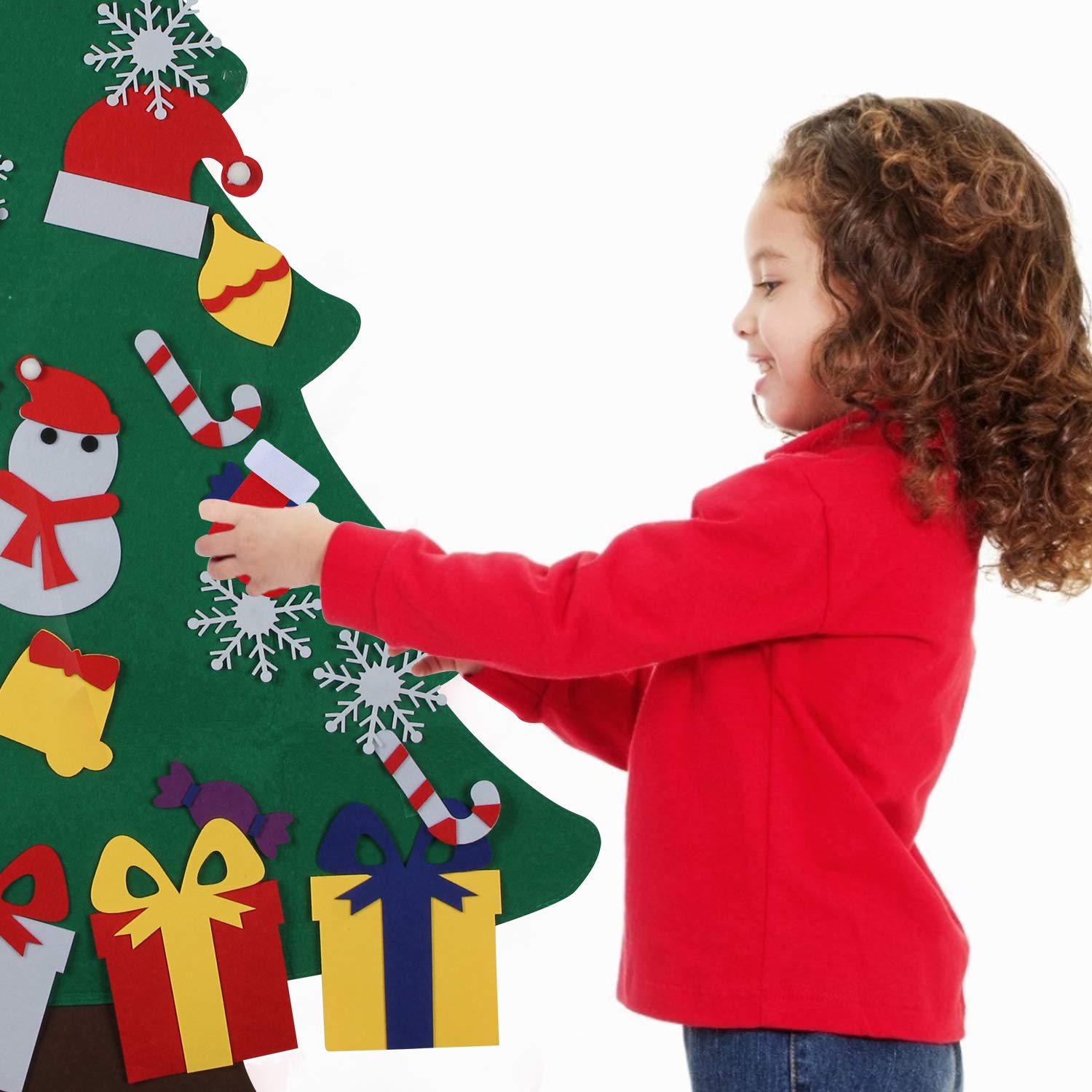 Abakuku 3-Foot Felt Christmas Tree Set for Kids – 31 Piece Ornaments & Light