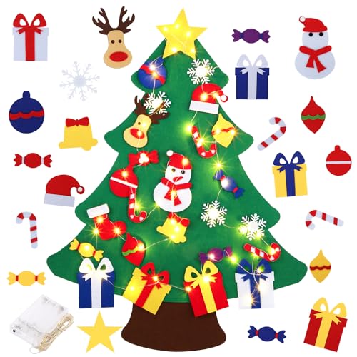 Abakuku 3-Foot Felt Christmas Tree Set for Kids – 31 Piece Ornaments & Light