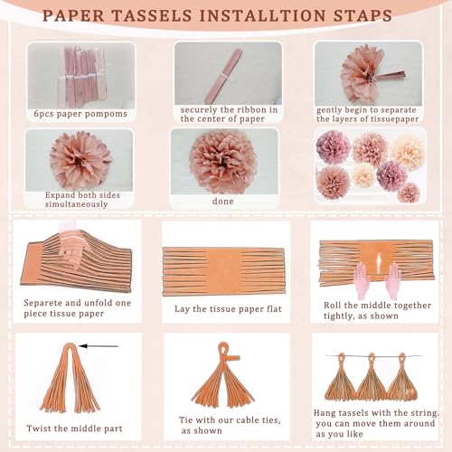 ABAOWO Retro Blush Pink Boho Birthday Decorations Kit: 23 Latex Balloons, Banner, Pompoms & Tassel Garland for Women's Rustic Party