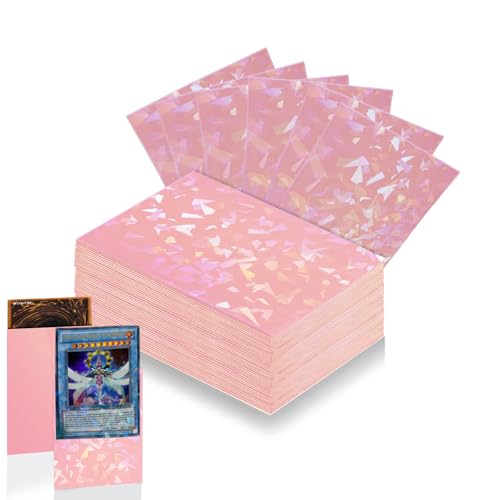 Abejita 100 Pink Card Sleeves – 66x91mm Holographic Cracked Ice Finish for MTG, Yugioh, Sports Cards & Photocards