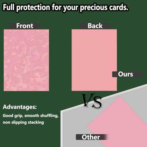 Abejita 100 Pink Card Sleeves – 66x91mm Holographic Cracked Ice Finish for MTG, Yugioh, Sports Cards & Photocards