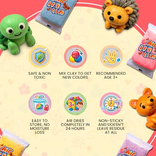 Abrielder 36 Colors Air Dry Clay Kit – Non-Toxic Soft Modeling Clay for Kids Ages 3+