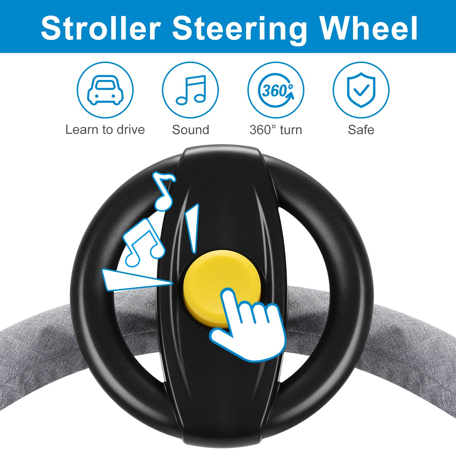 Accmor Stroller Steering Wheel Toy – BPA-Free Pretend Driving Toy with Air Horn, Velcro Attachment for Strollers and Shopping Carts