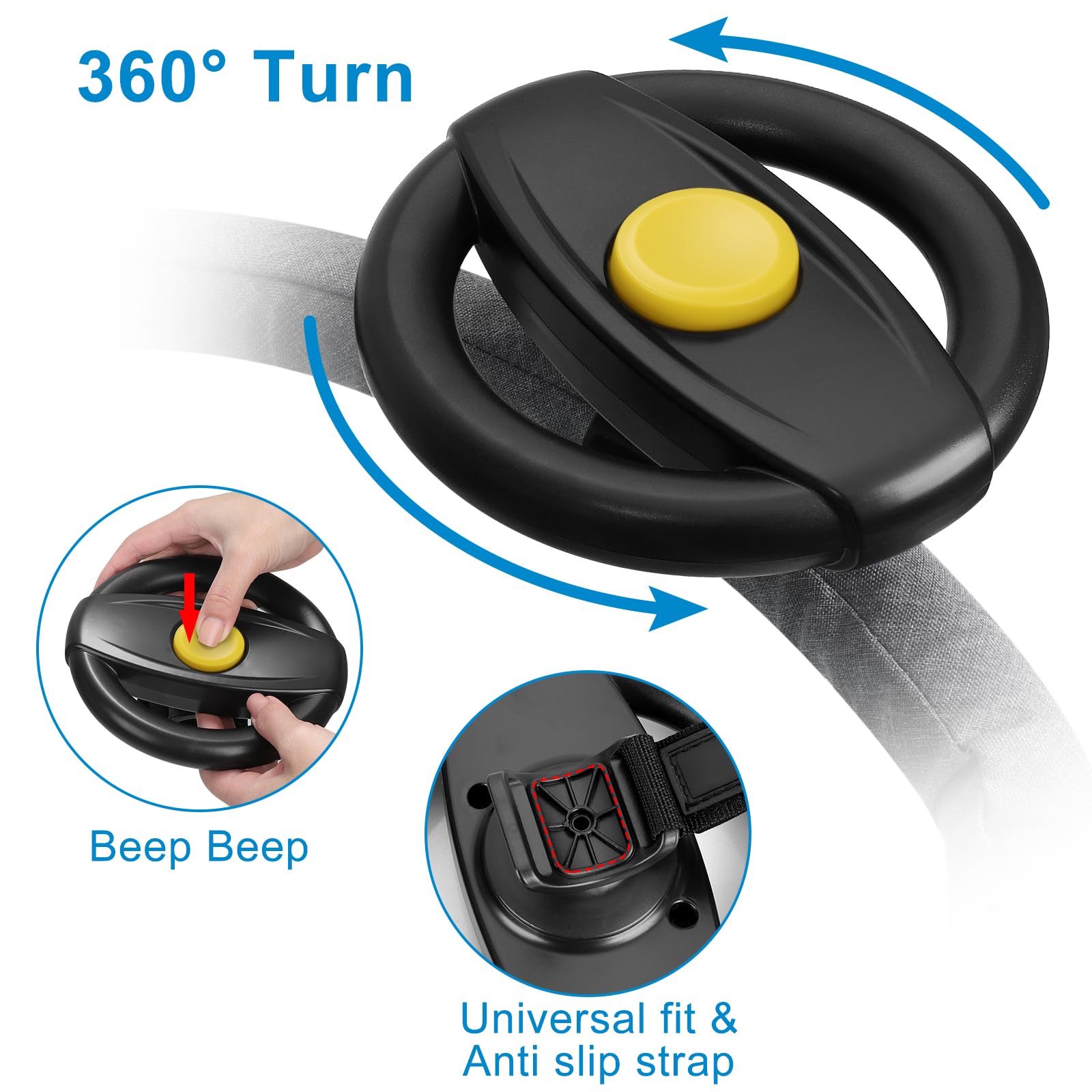Accmor Stroller Steering Wheel Toy – BPA-Free Pretend Driving Toy with Air Horn, Velcro Attachment for Strollers and Shopping Carts