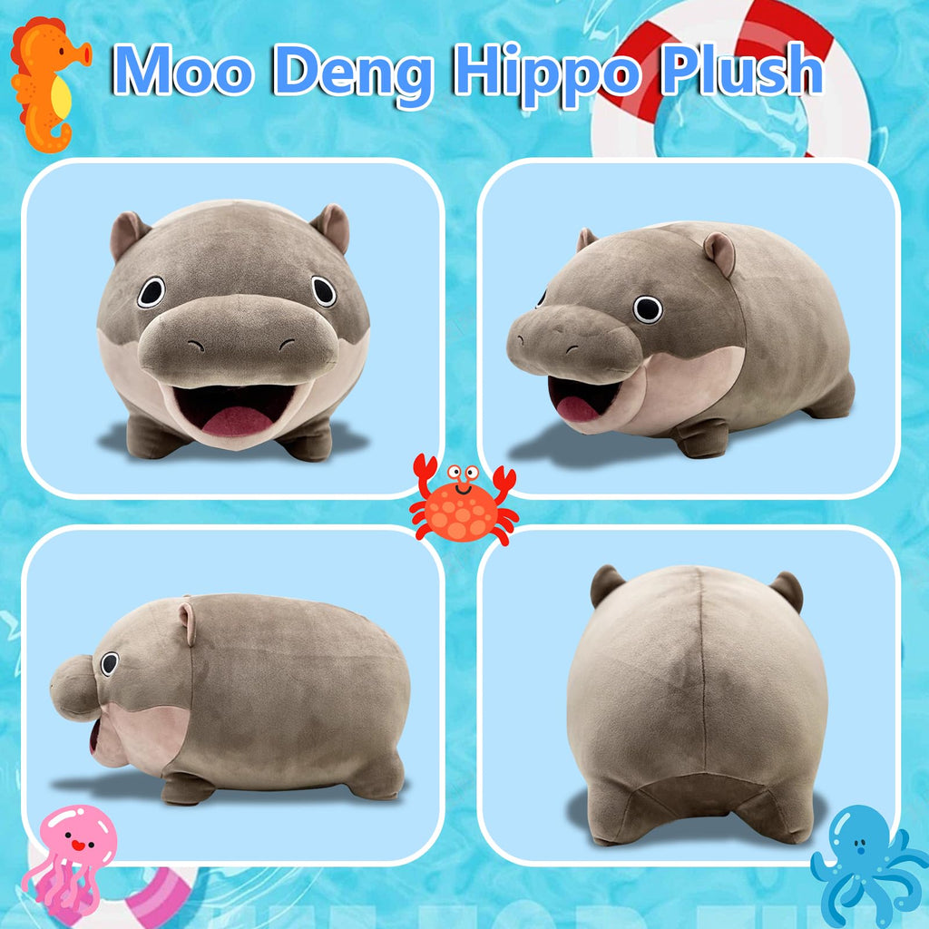 Acgtrick 9-Inch Moo Deng Pygmy Hippo Plushie - Soft Stuffed Animal Pillow for Kids and Adults