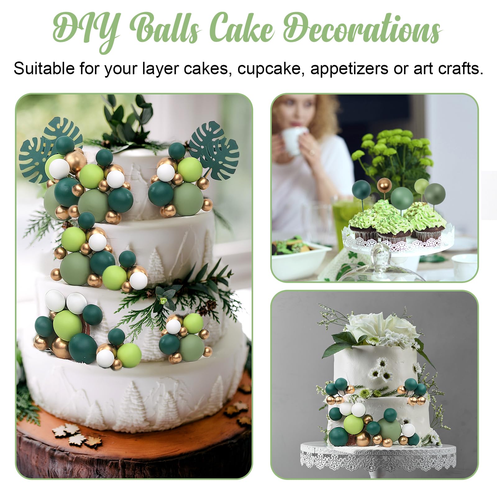 Acmee 115-Piece Green Foam Ball Cake Toppers - 5 Sizes for Jungle Birthday Baby Shower