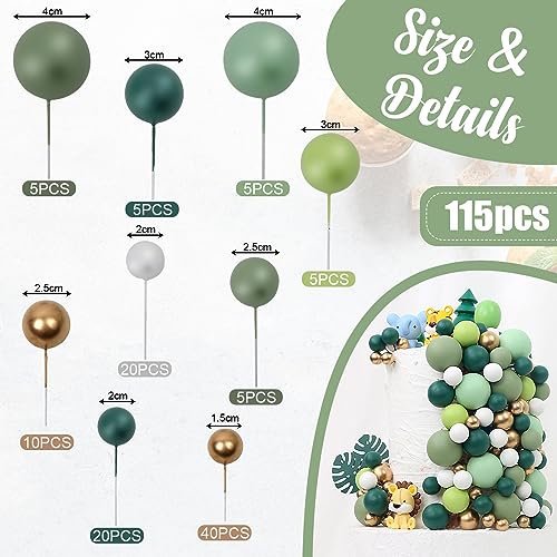 Acmee 115-Piece Green Foam Ball Cake Toppers - 5 Sizes for Jungle Birthday Baby Shower